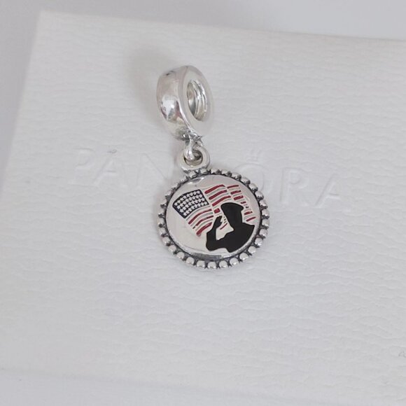 Pandora American Flag and Soldier Police Dangle Charm Exclusive Pendant with box - Picture 7 of 10